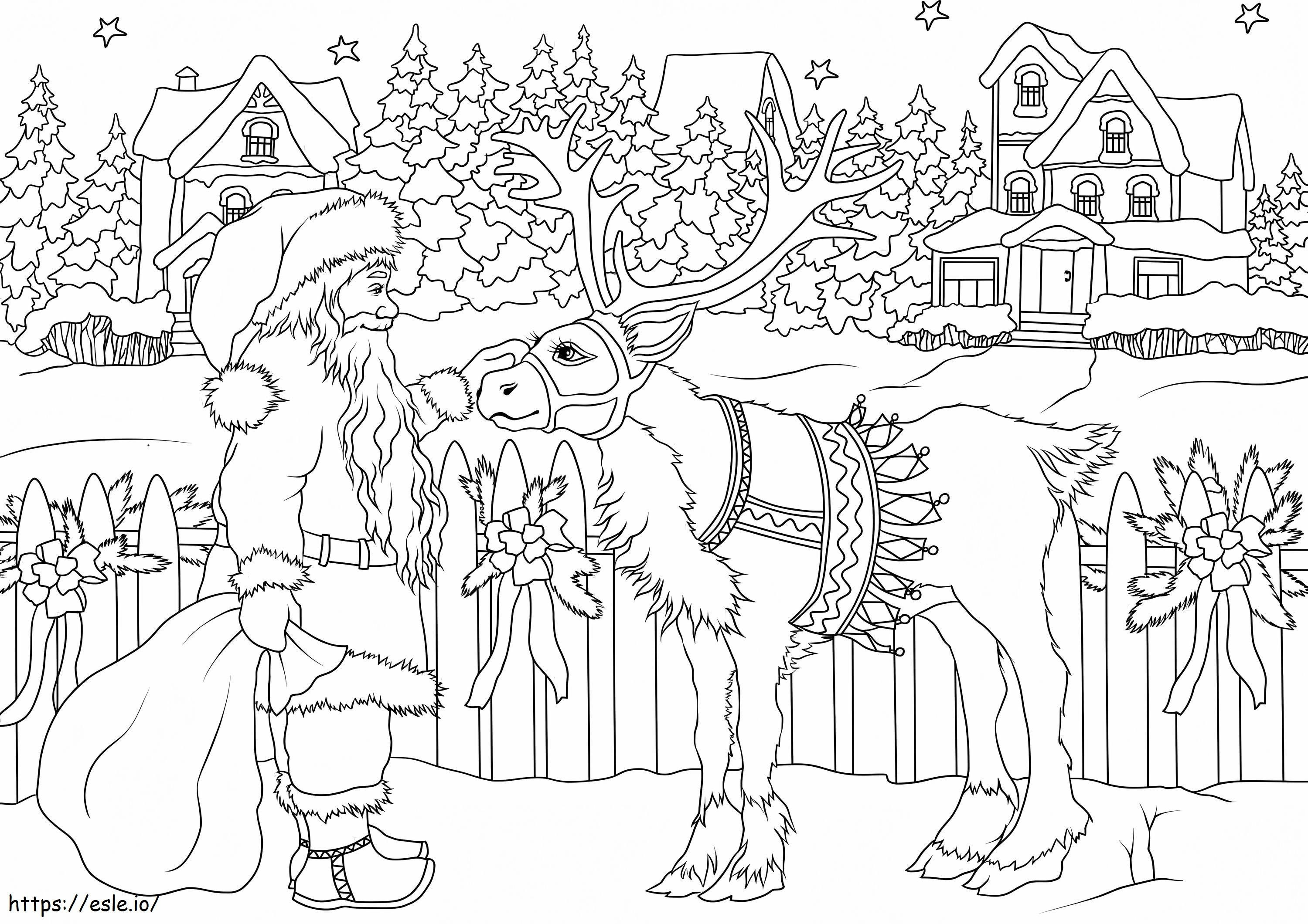 Crăciun Moș Crăciun și reni pentru adulți de colorat