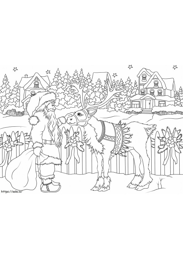 Coloriage Père Noël et renne de Noël pour adultes à imprimer dessin