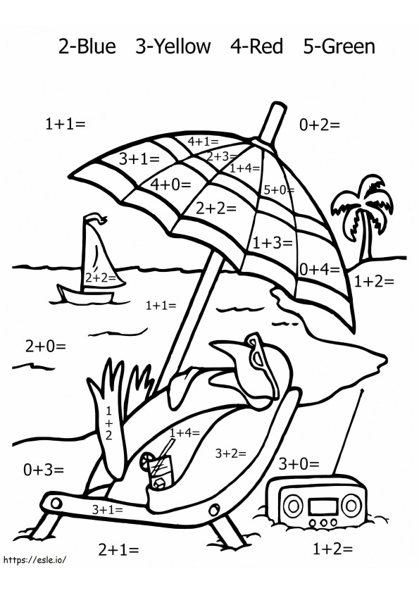 Planilha de matemática de praia para colorir