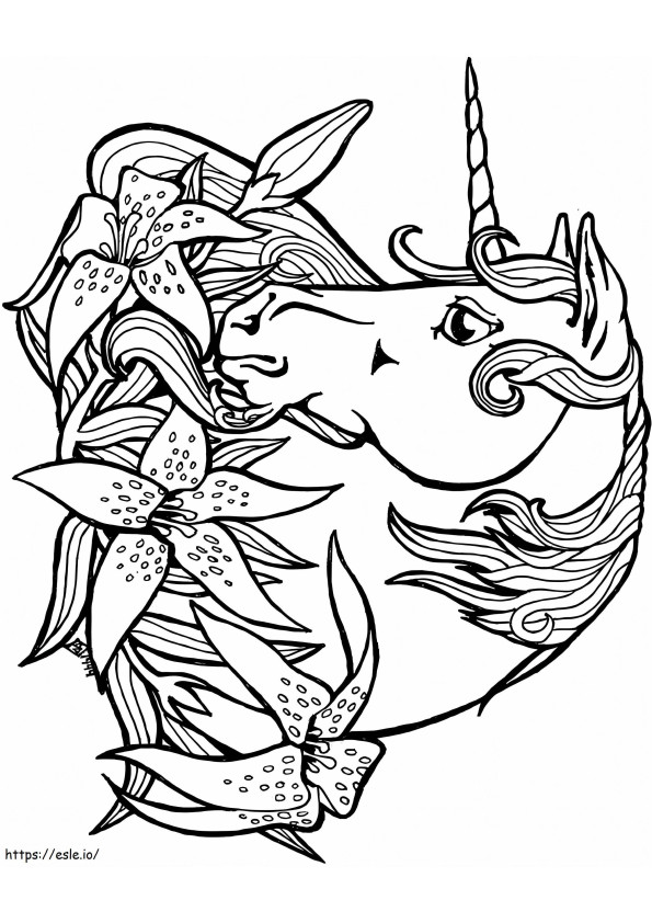 Unicorn Head N Flowers A4 coloring page