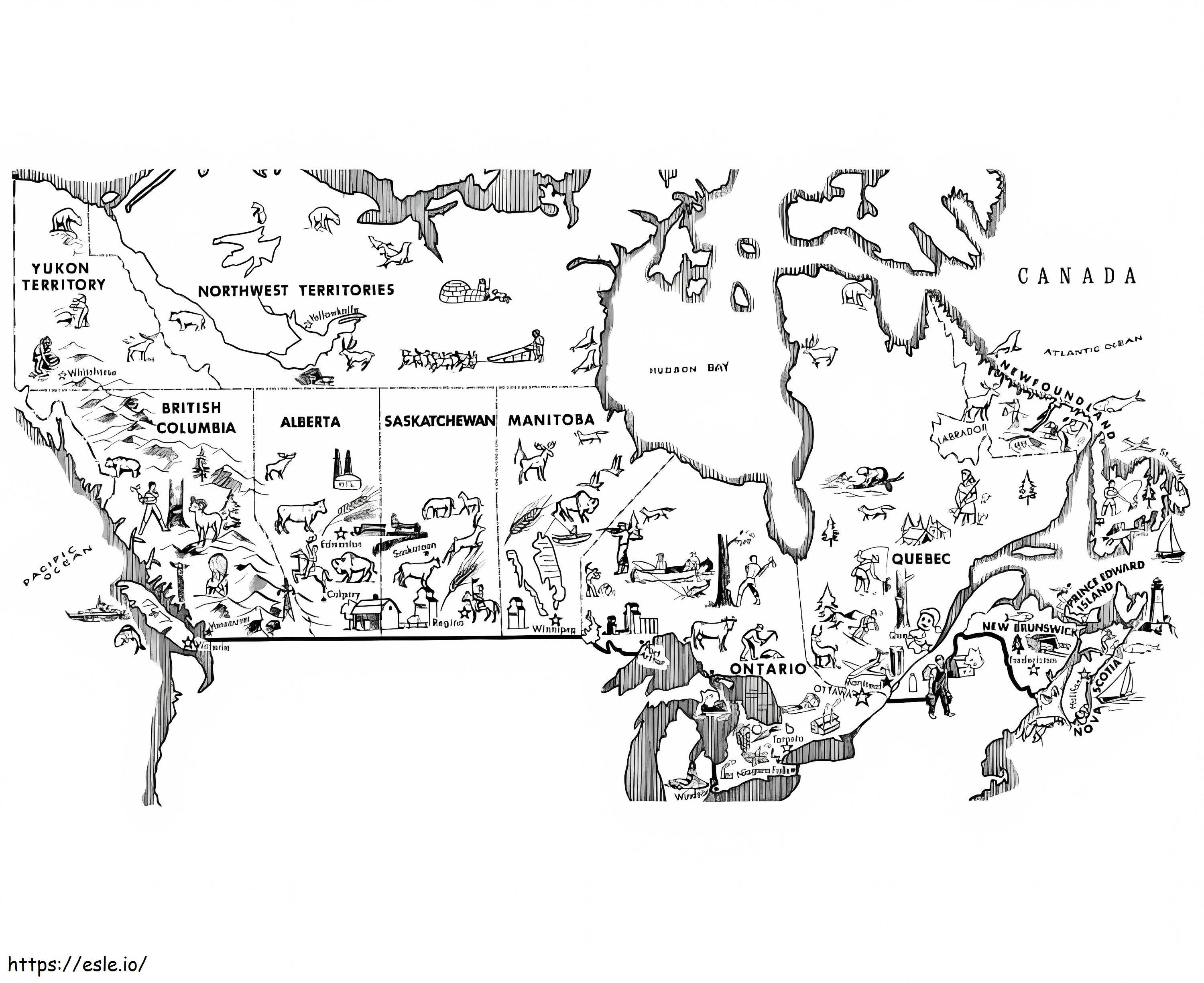 Mapa gratuito do Canadá para colorir