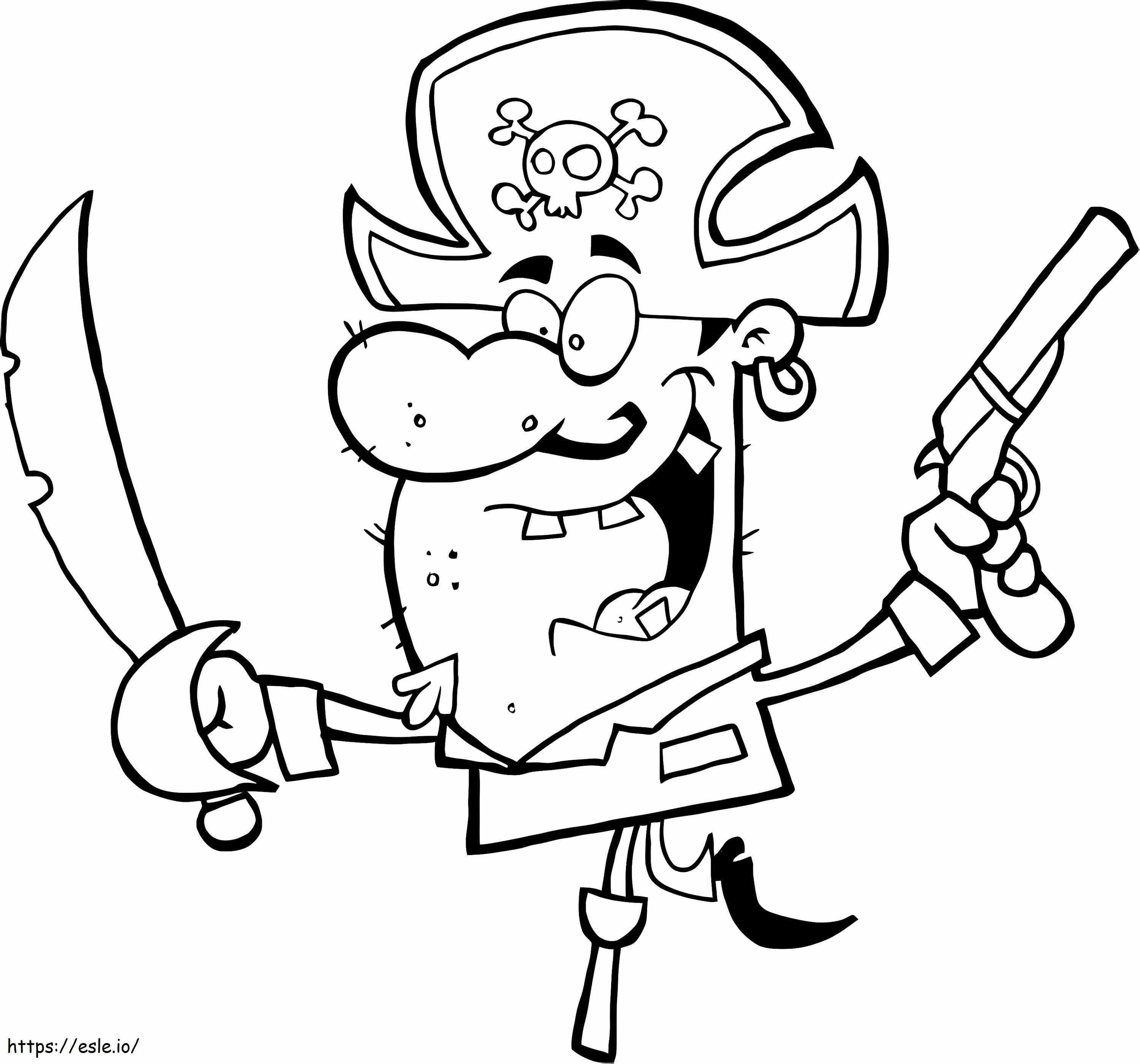 Pirata com uma espada e uma arma para colorir