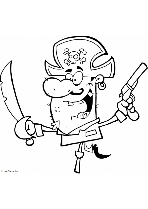 Coloriage Pirate avec une épée et une arme à feu à imprimer dessin