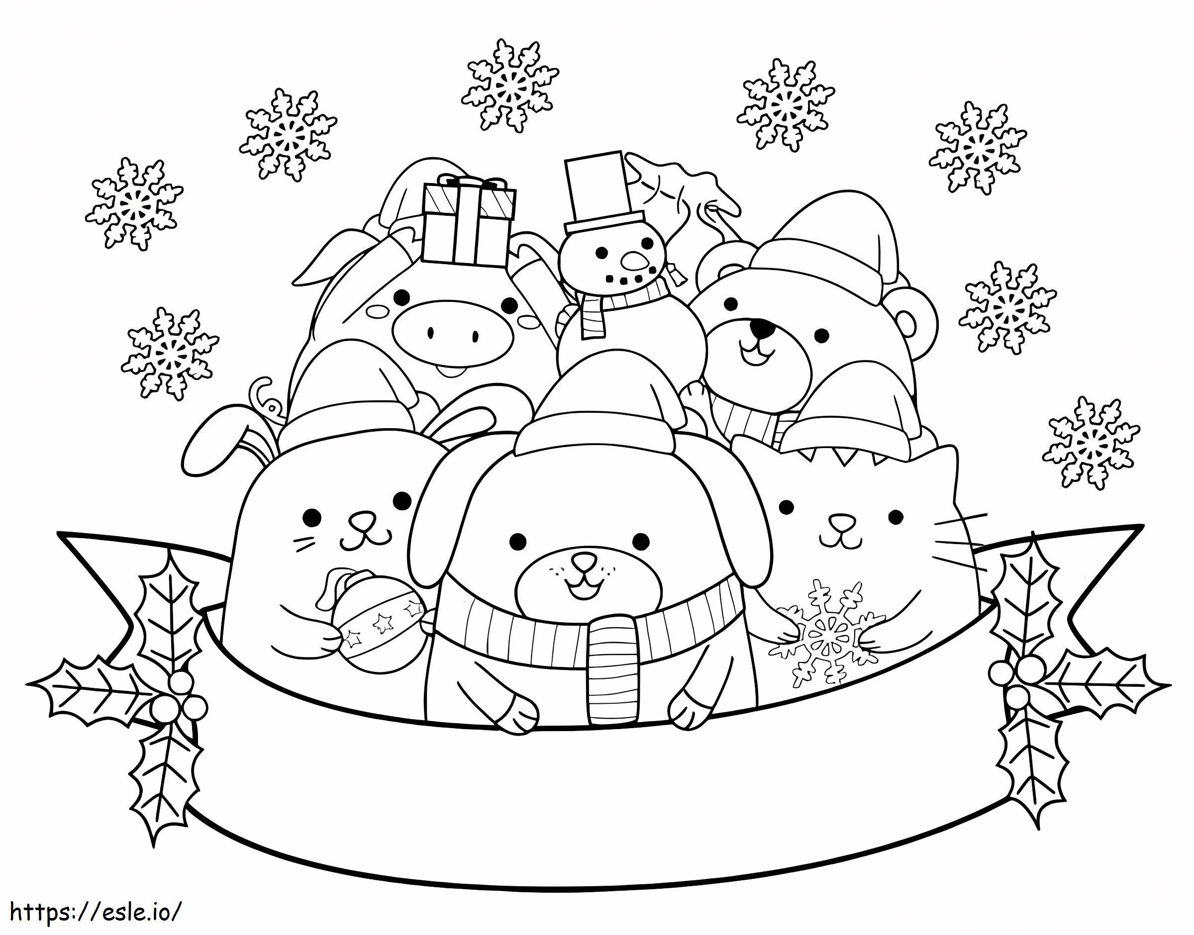 Cute Christmas Animals coloring page