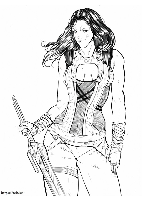 Gamora Holding Sword coloring page
