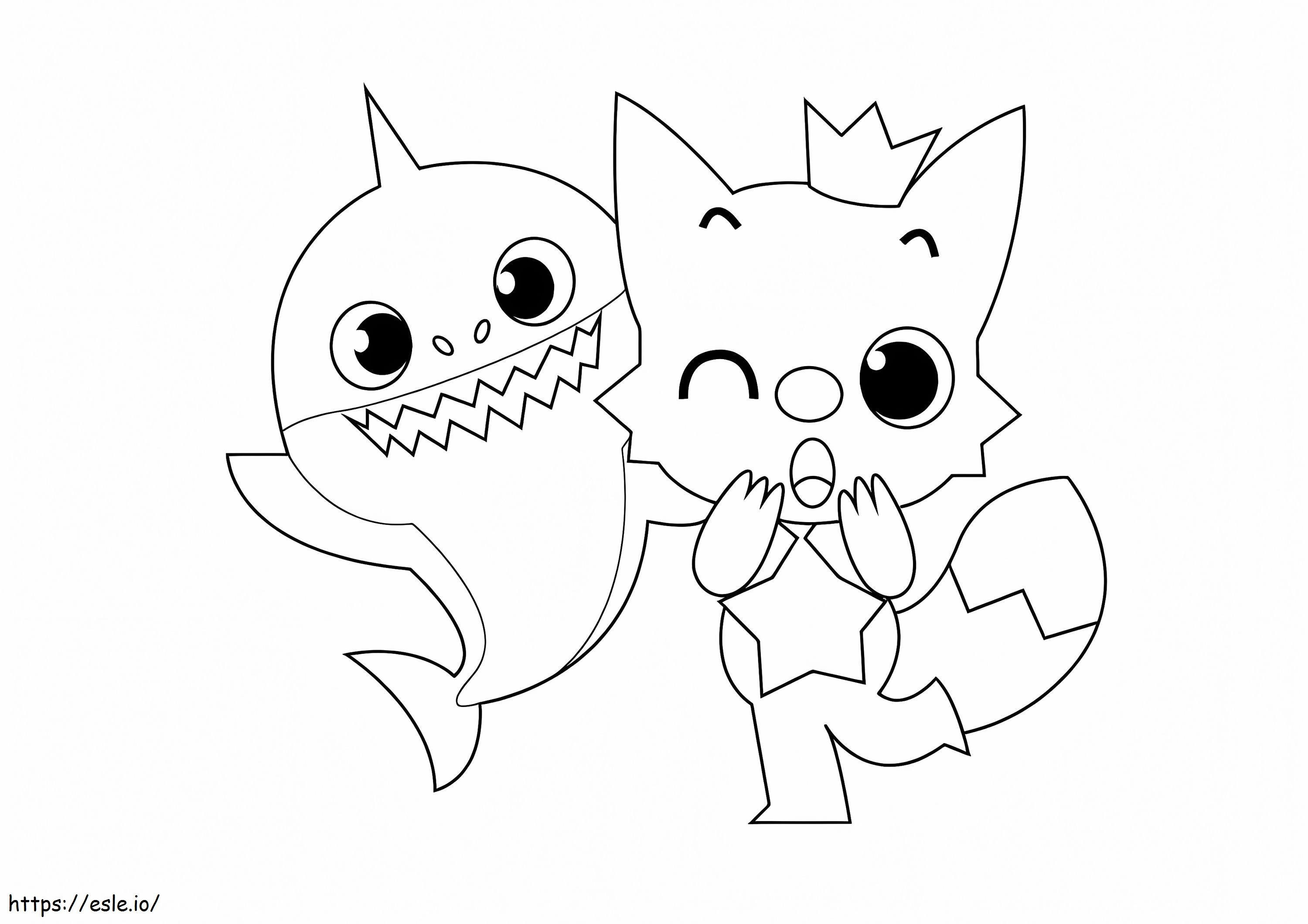 Pinkfong com bebê tubarão para colorir