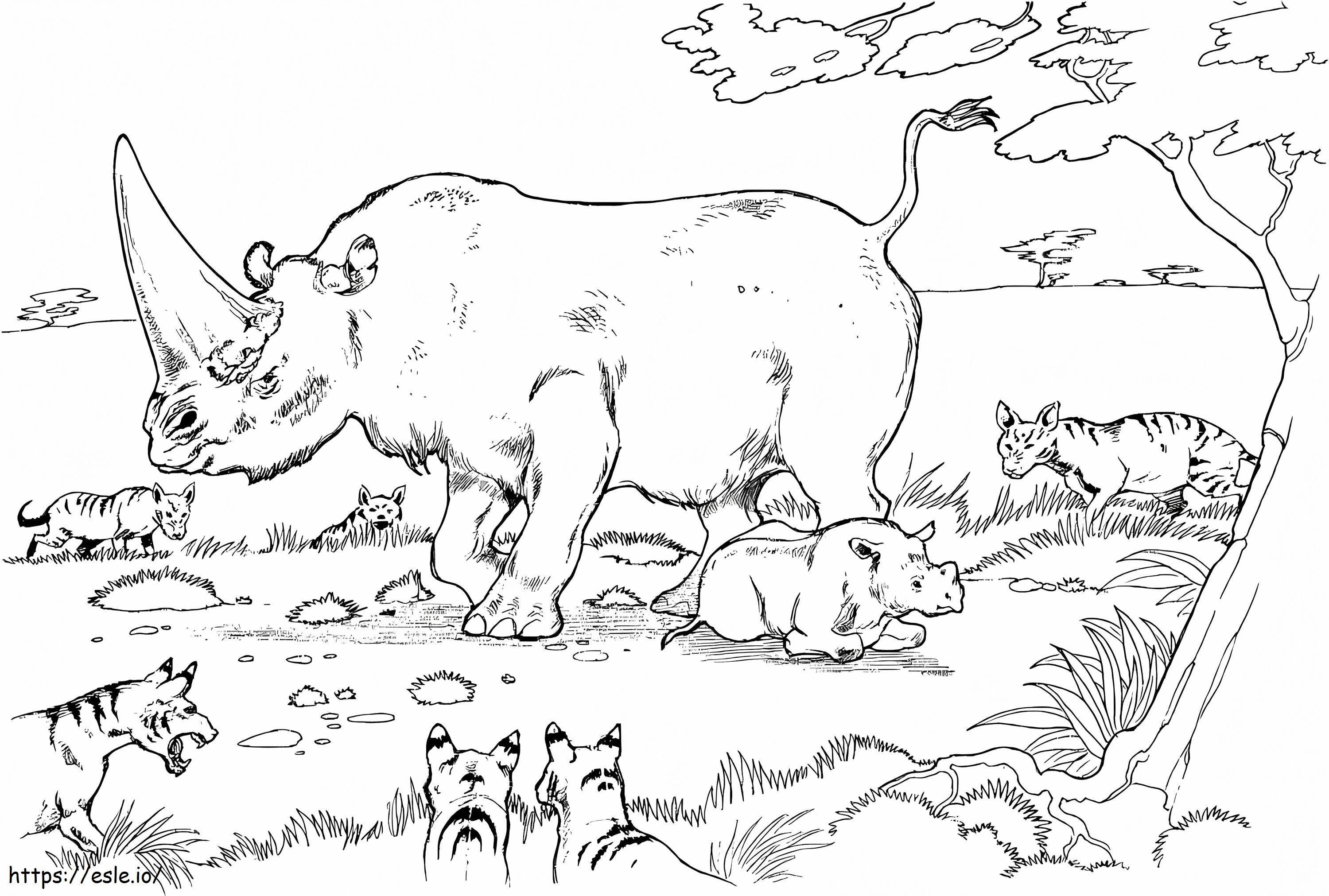 madre y bebé rinoceronte para colorear