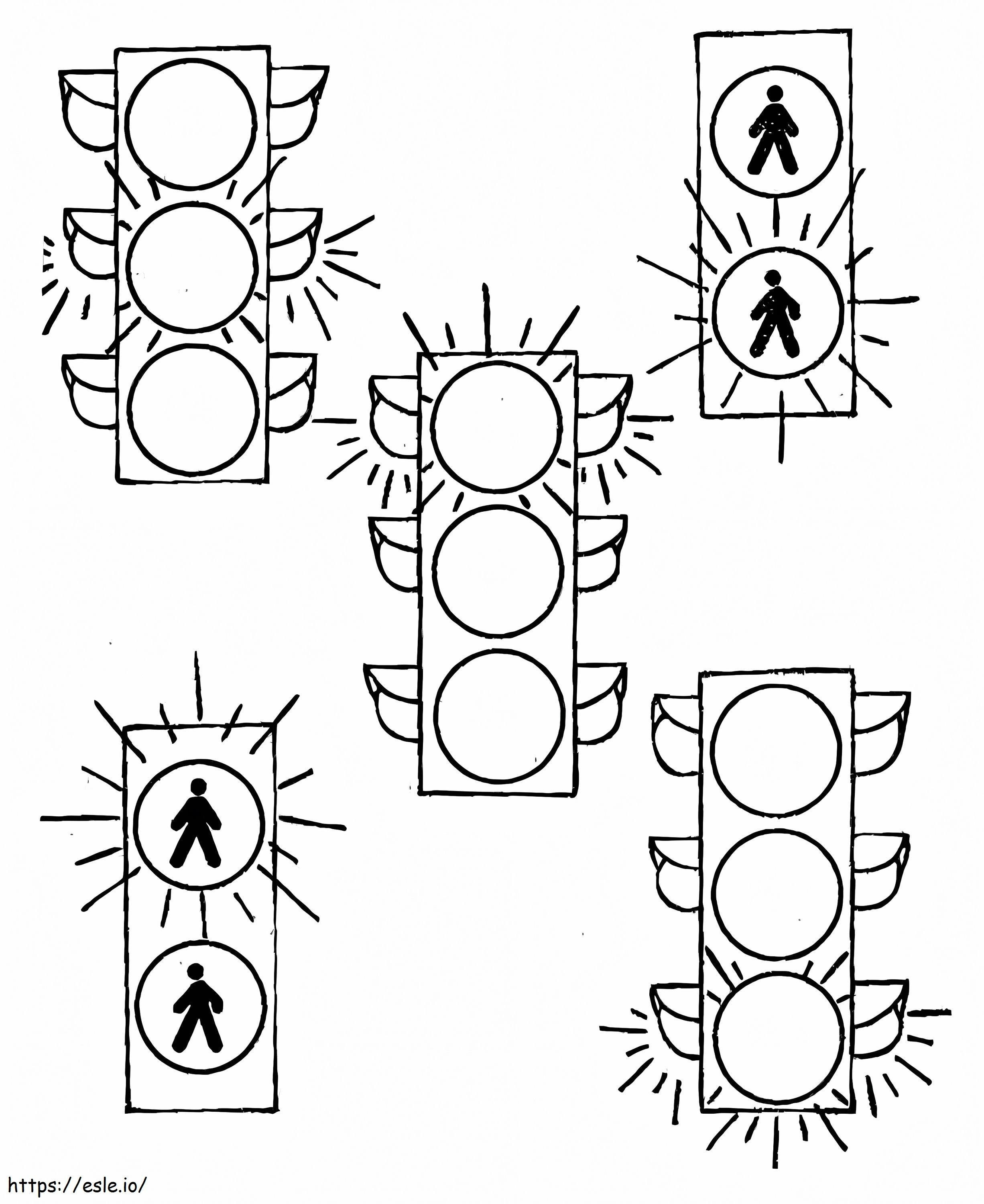 Five Traffic Lights coloring page