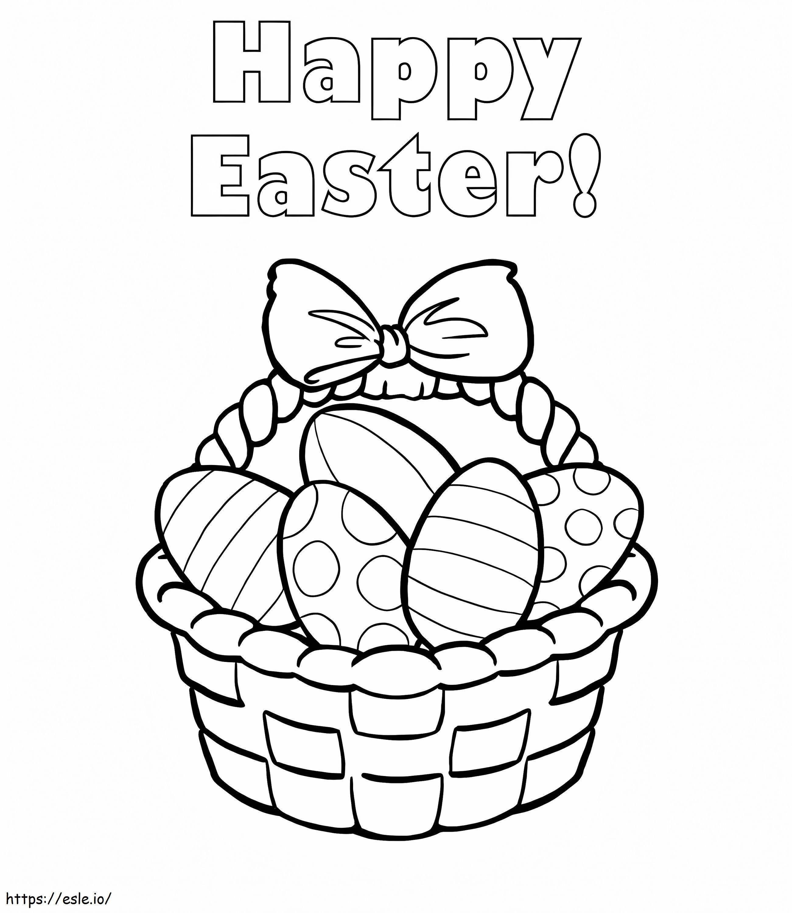Coloriage Joyeuses Pâques avec panier de Pâques 2 à imprimer dessin