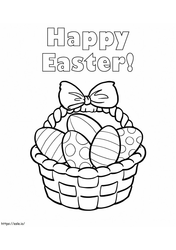 Coloriage Joyeuses Pâques avec panier de Pâques 2 à imprimer dessin