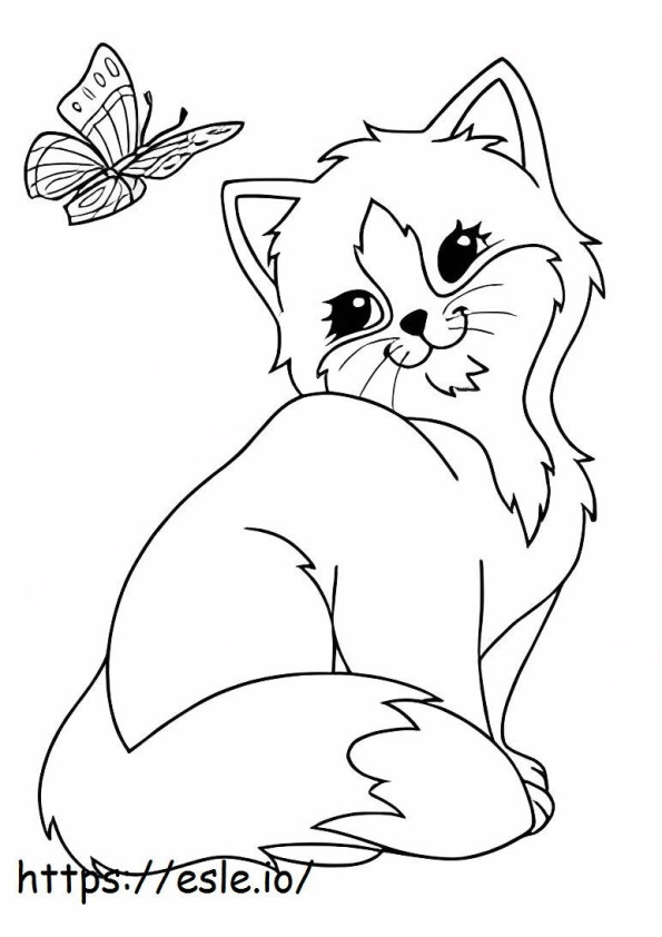 Kitten And Butterfly coloring page