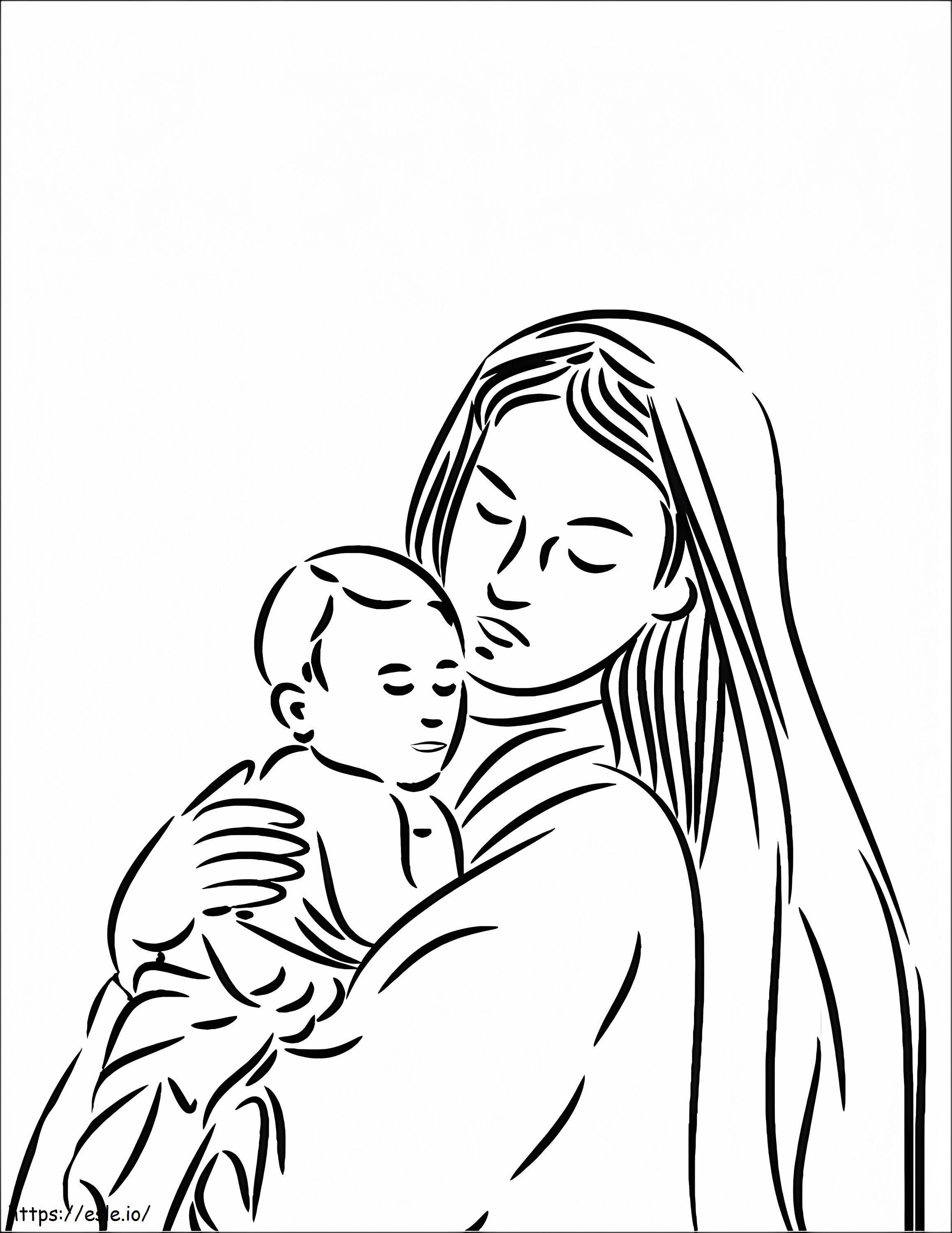 Coloriage Mère Marie avec l'Enfant Jésus à imprimer dessin