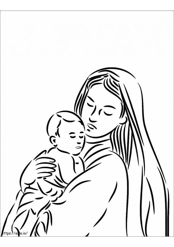 Madre María con el Niño Jesús para colorear