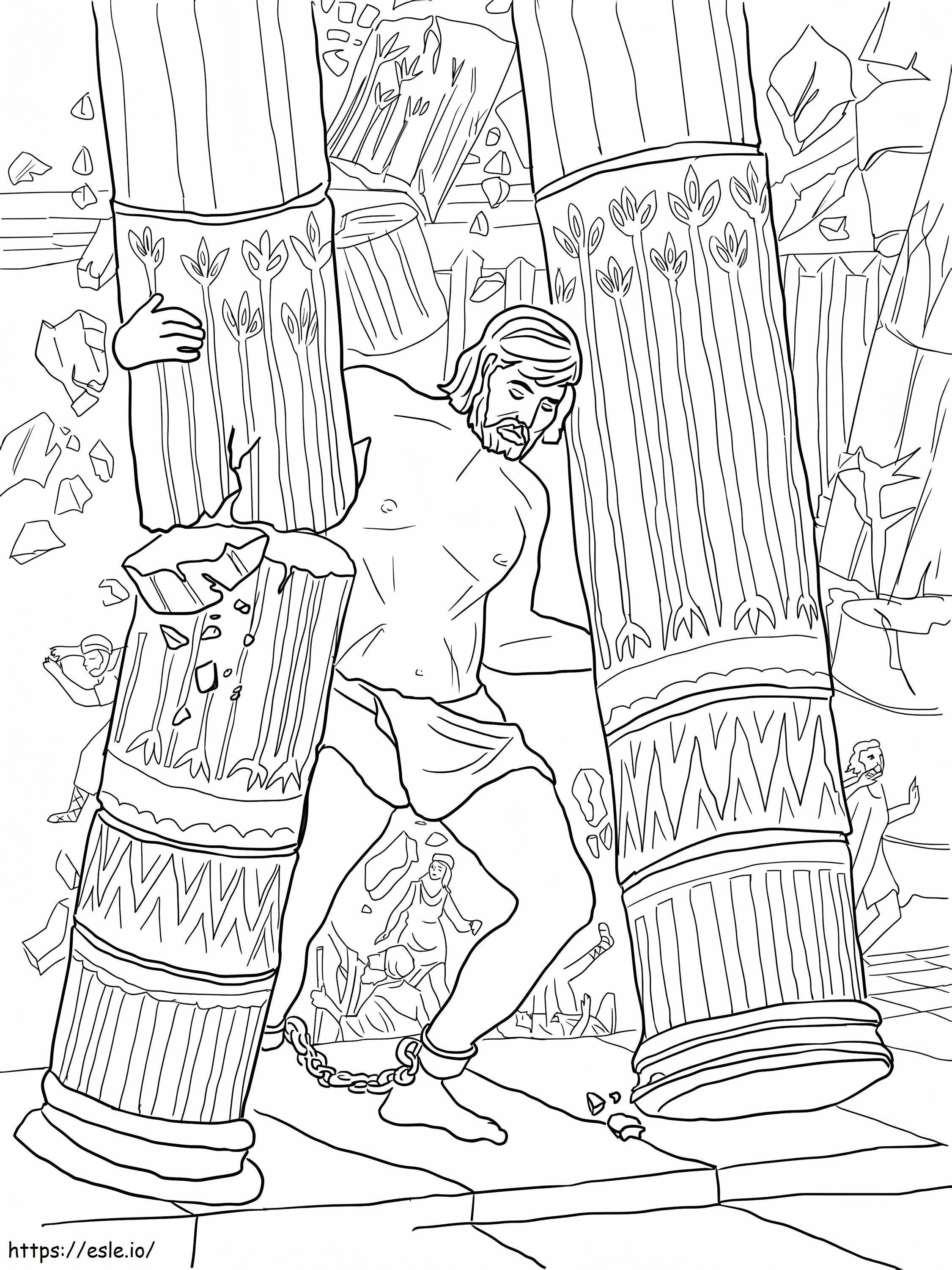 Sansão empurrando pilares para colorir