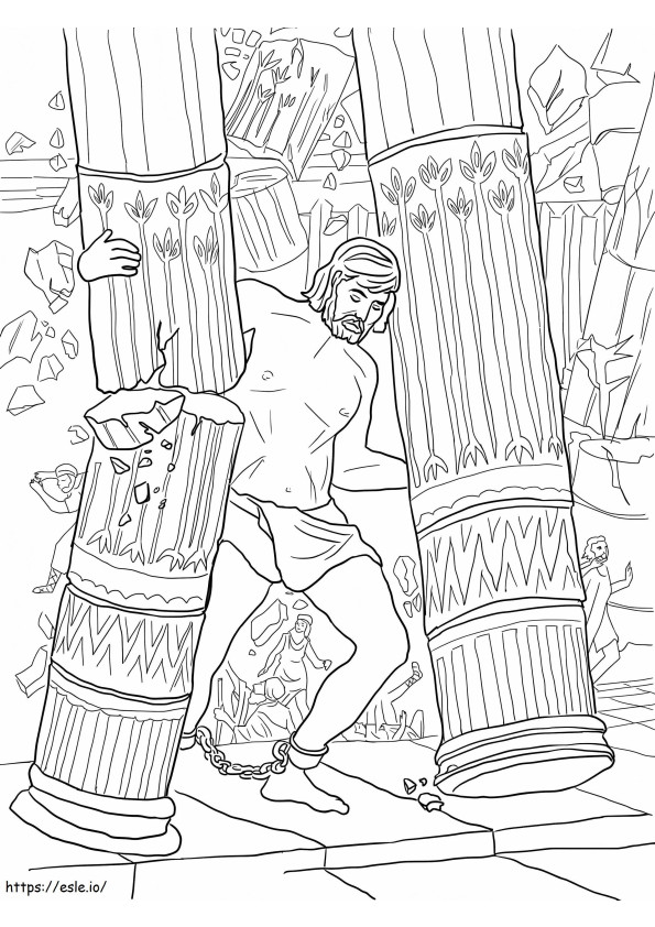 Coloriage Samson poussant des piliers à imprimer dessin