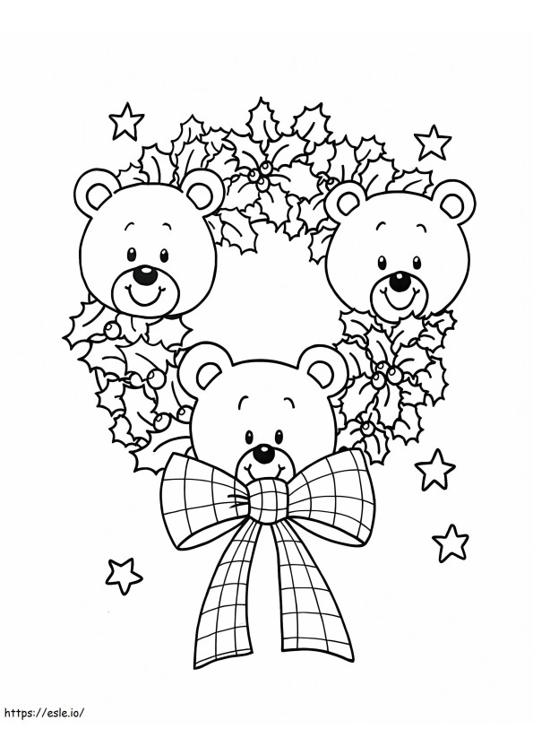 Karangan Bunga Natal Dengan Boneka Beruang Gambar Mewarnai