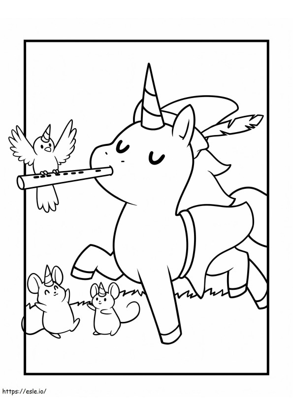 Unicorn With Bird And Mouse coloring page