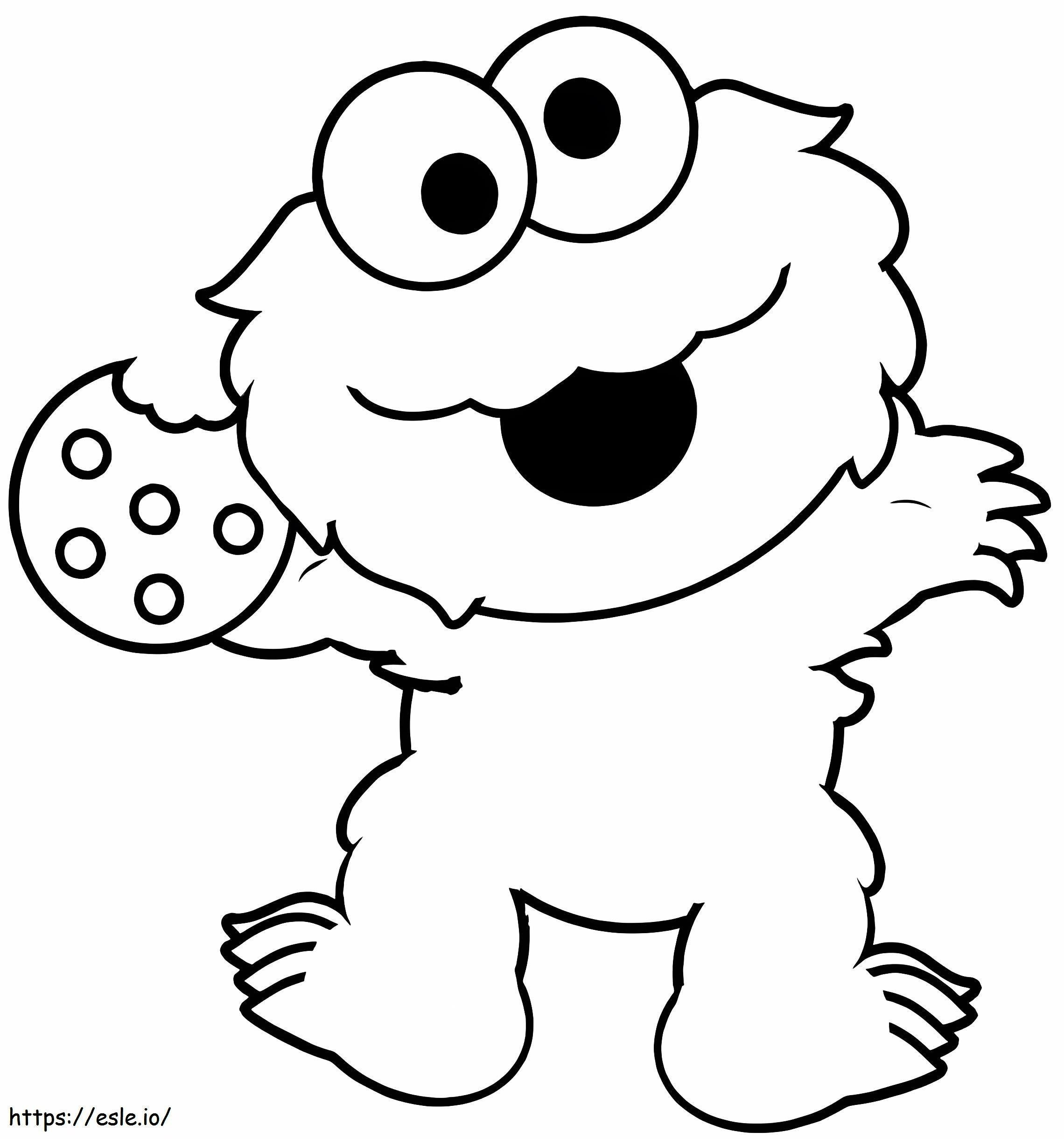 Coloriage Bébé Elmo tenant un cookie à imprimer dessin