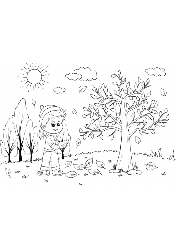 boy in the forest in the autumn coloring-free printing