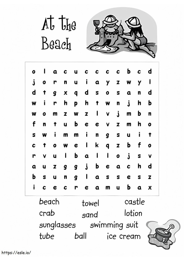 ビーチで夏の単語検索パズル ぬりえ - 塗り絵