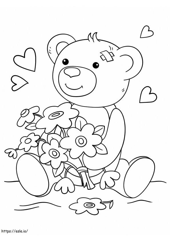 Teddy Bear And Flowers coloring page