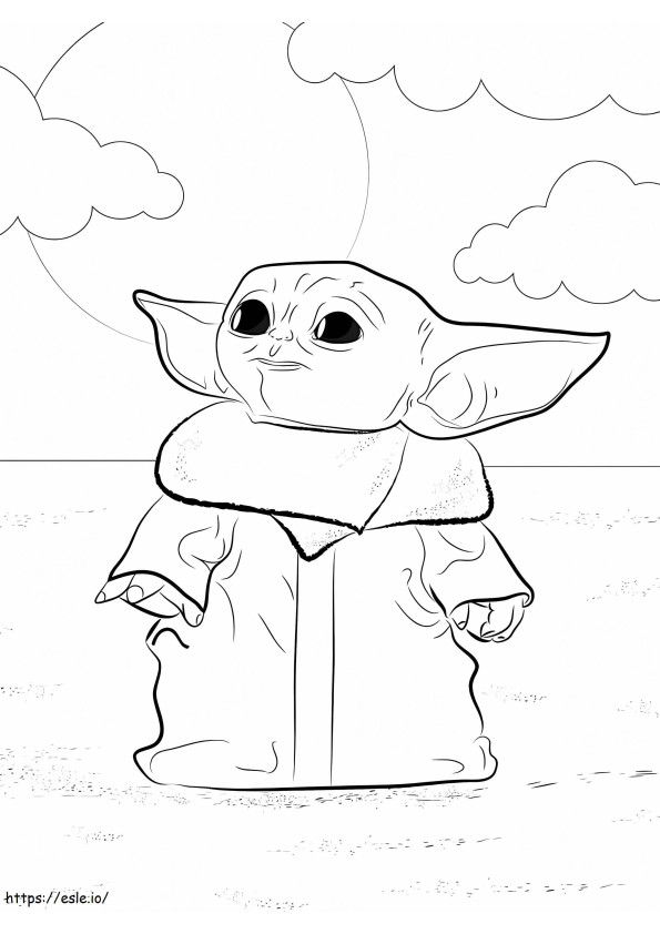 Coloriage Bébé Yoda lève les yeux à imprimer dessin