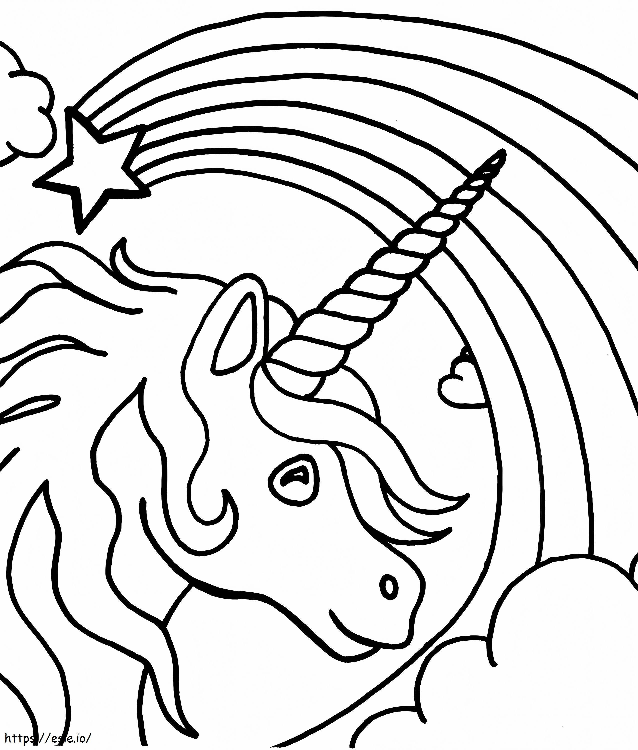  Cabeza Unicornio Y Arcoiris A4 para colorear