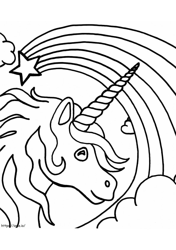 Coloriage  Tête de licorne et arc-en-ciel A4 à imprimer dessin