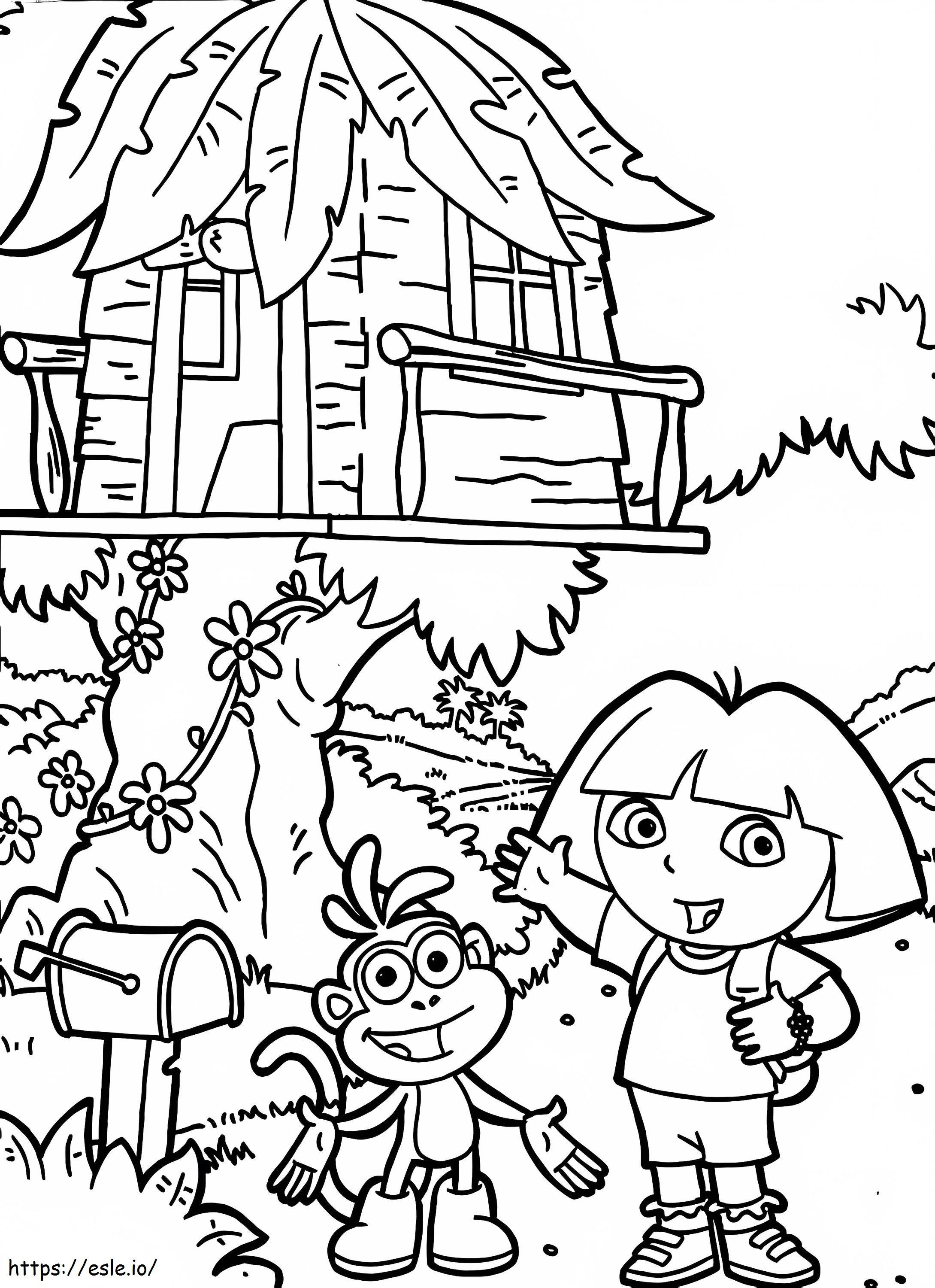 Coloriage Dora et la cabane dans les arbres à imprimer dessin