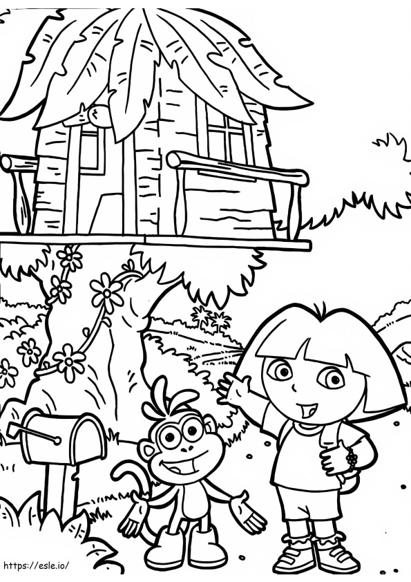 Dora ja Treehouse värityskuva