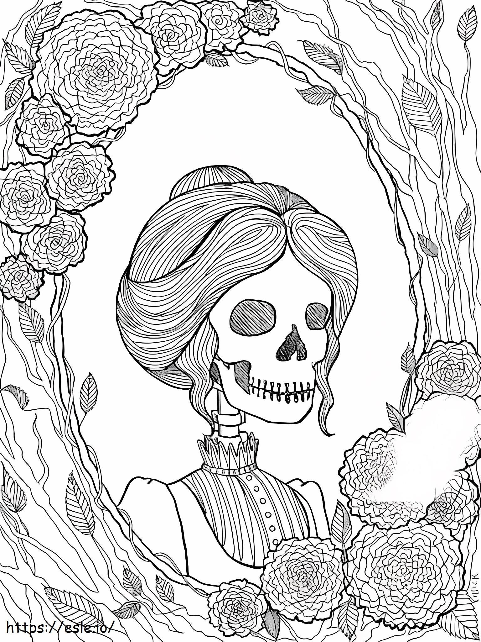 Esqueleto de garota assustadora para colorir