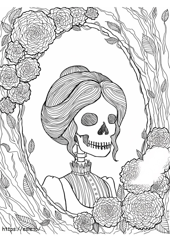Esqueleto de garota assustadora para colorir