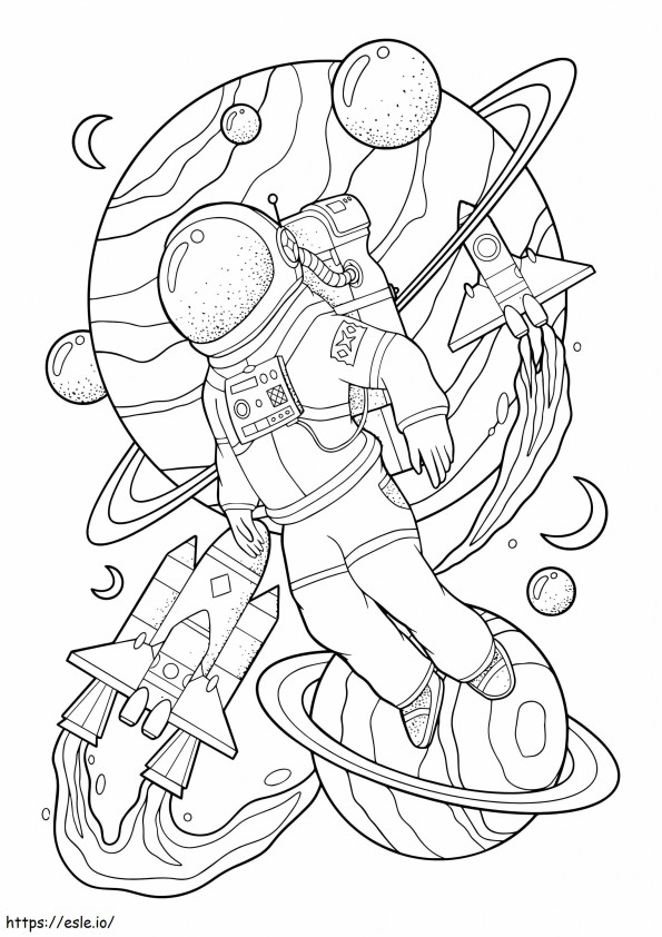 Astronaut With Planets And Spaceship coloring page