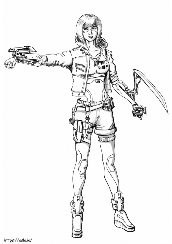 Robot Girl Cyberpunk 2077 coloring page