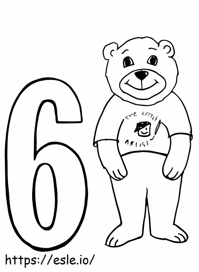 Número Seis E Urso para colorir