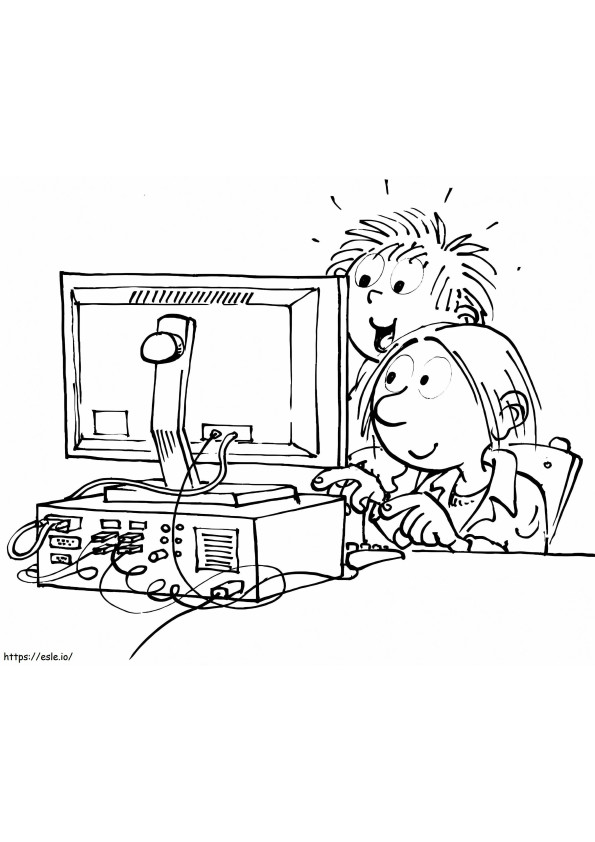 Kids With Computer coloring page
