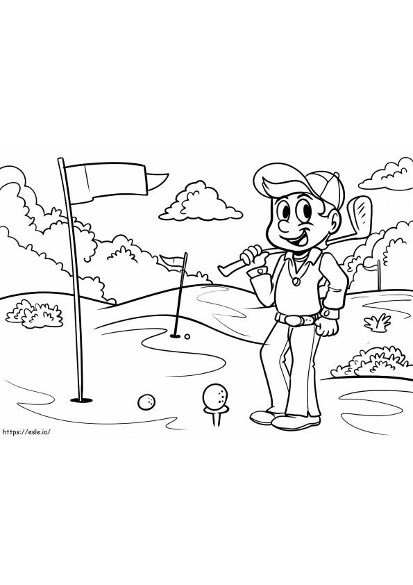 Coloriage Garçon jouant au golf à imprimer dessin