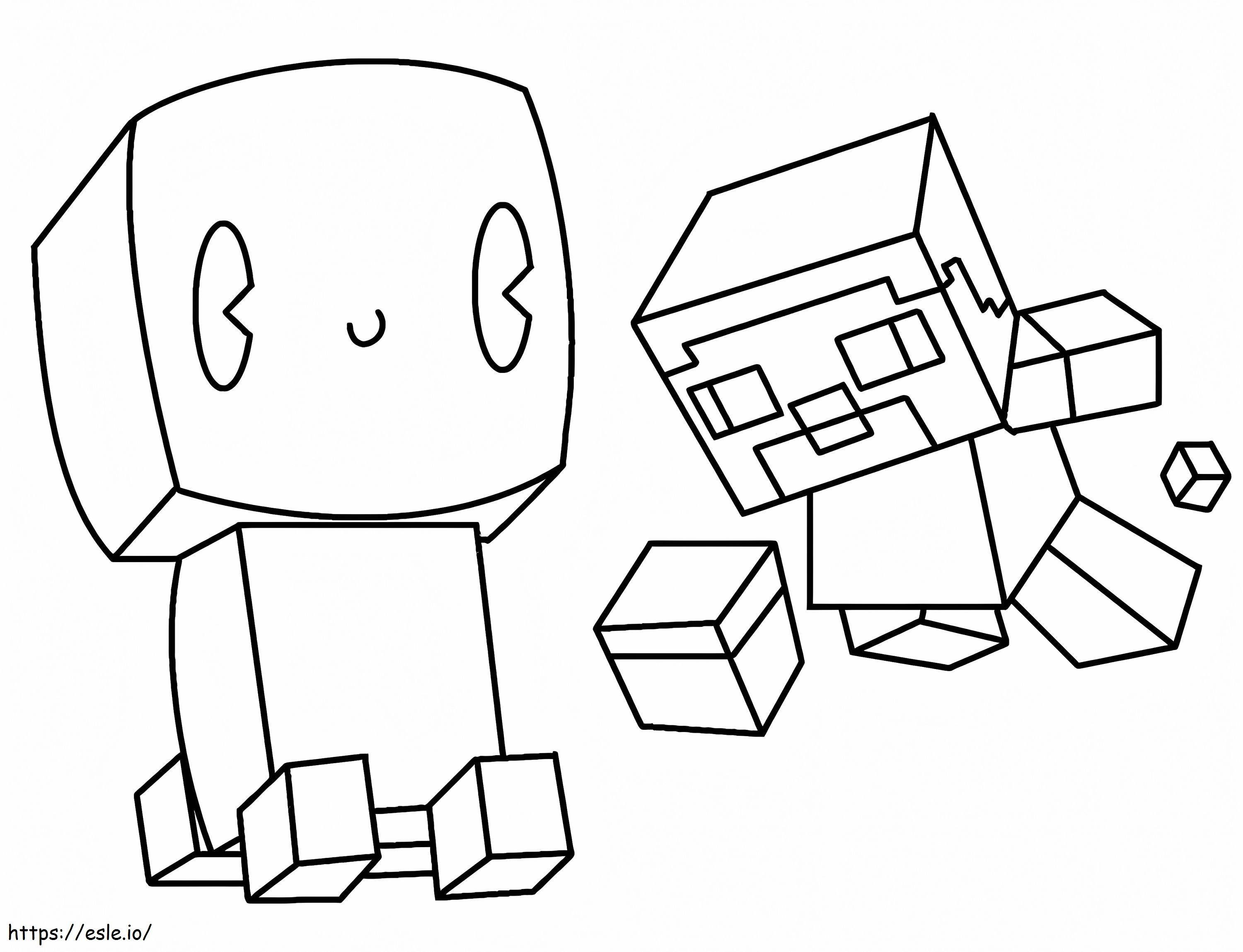 Cute Creeper And Steve coloring page