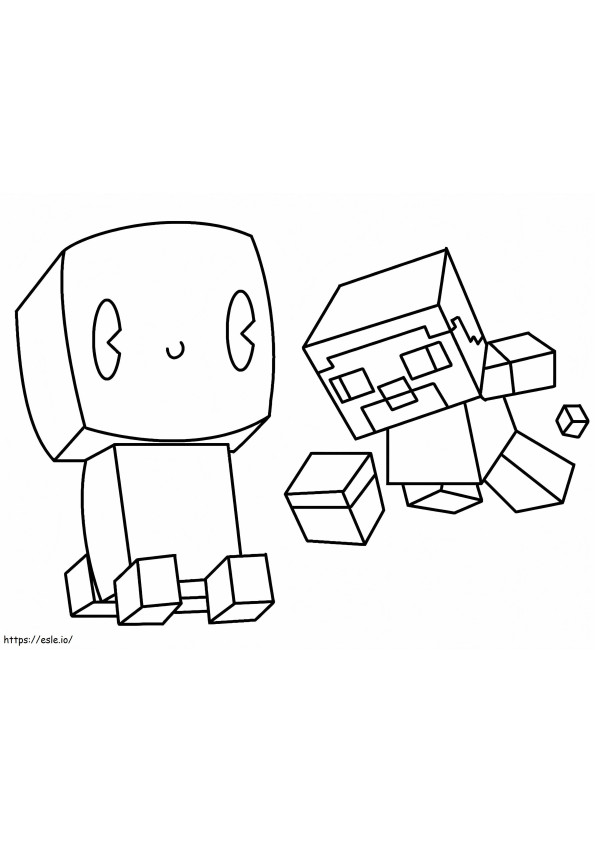 Cute Creeper And Steve coloring page