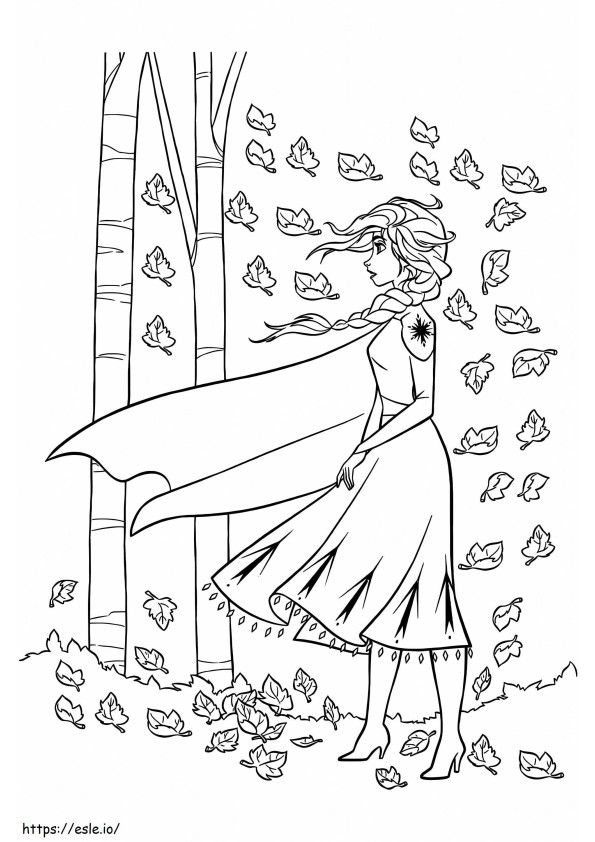 Coloriage Elsa dans la forêt à imprimer dessin