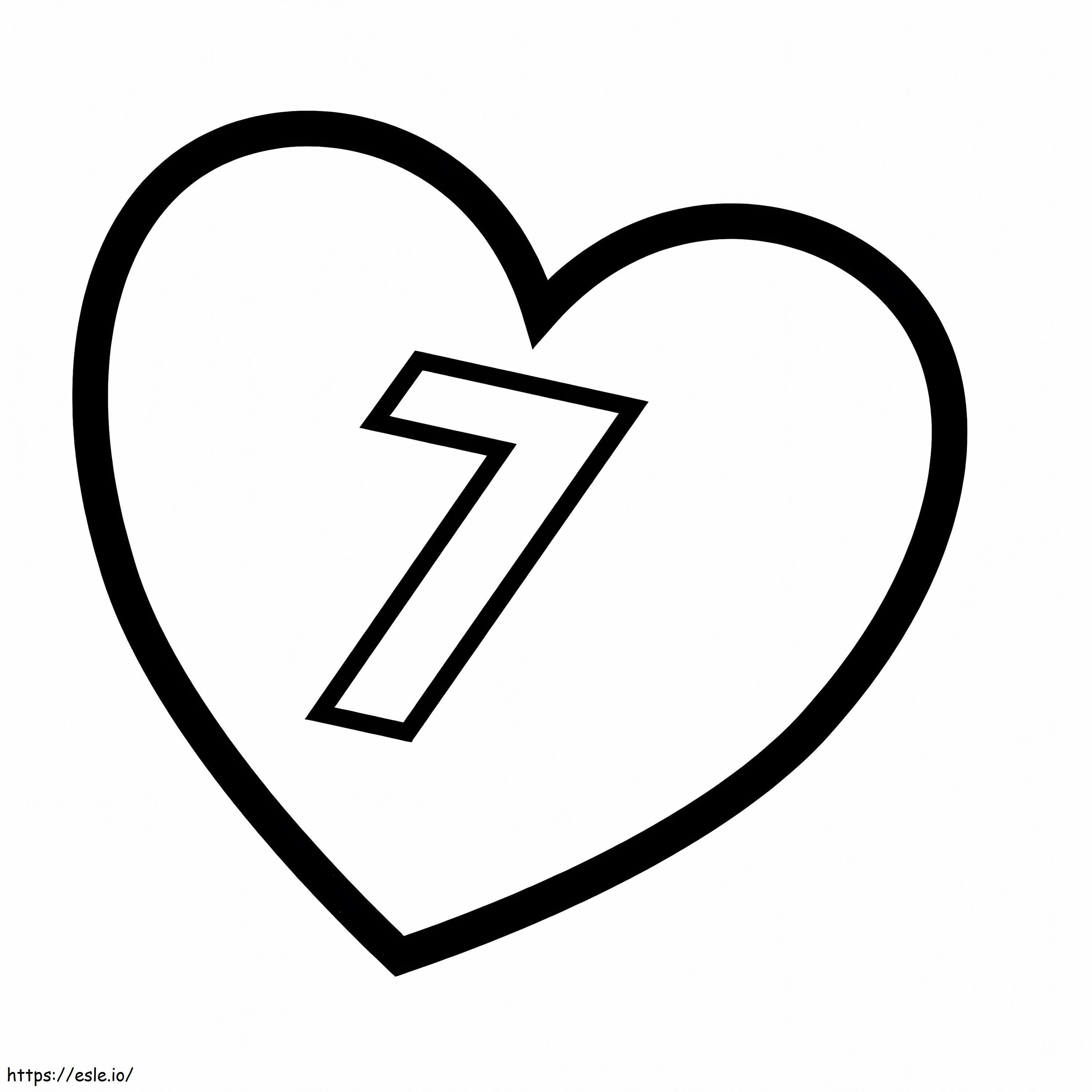 Numărul 7 în inimă de colorat