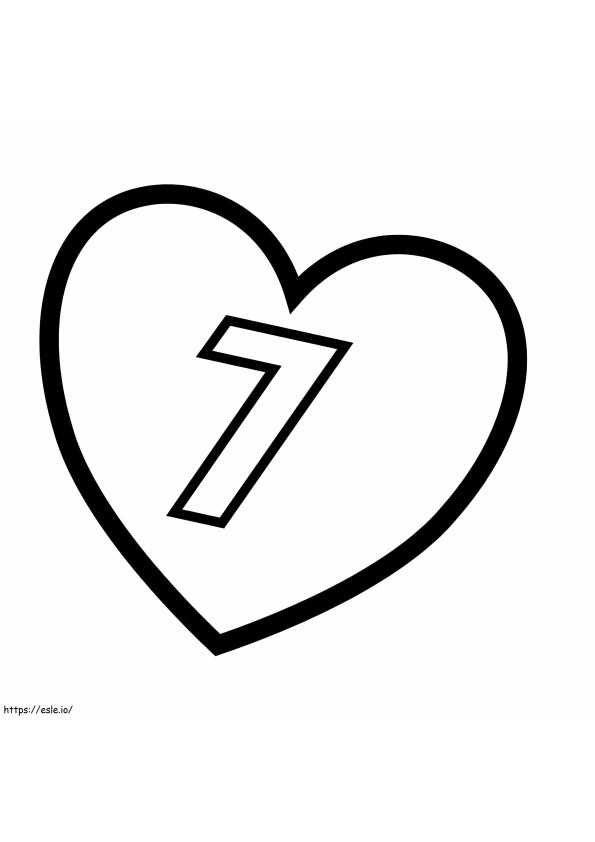 Número 7 no coração para colorir