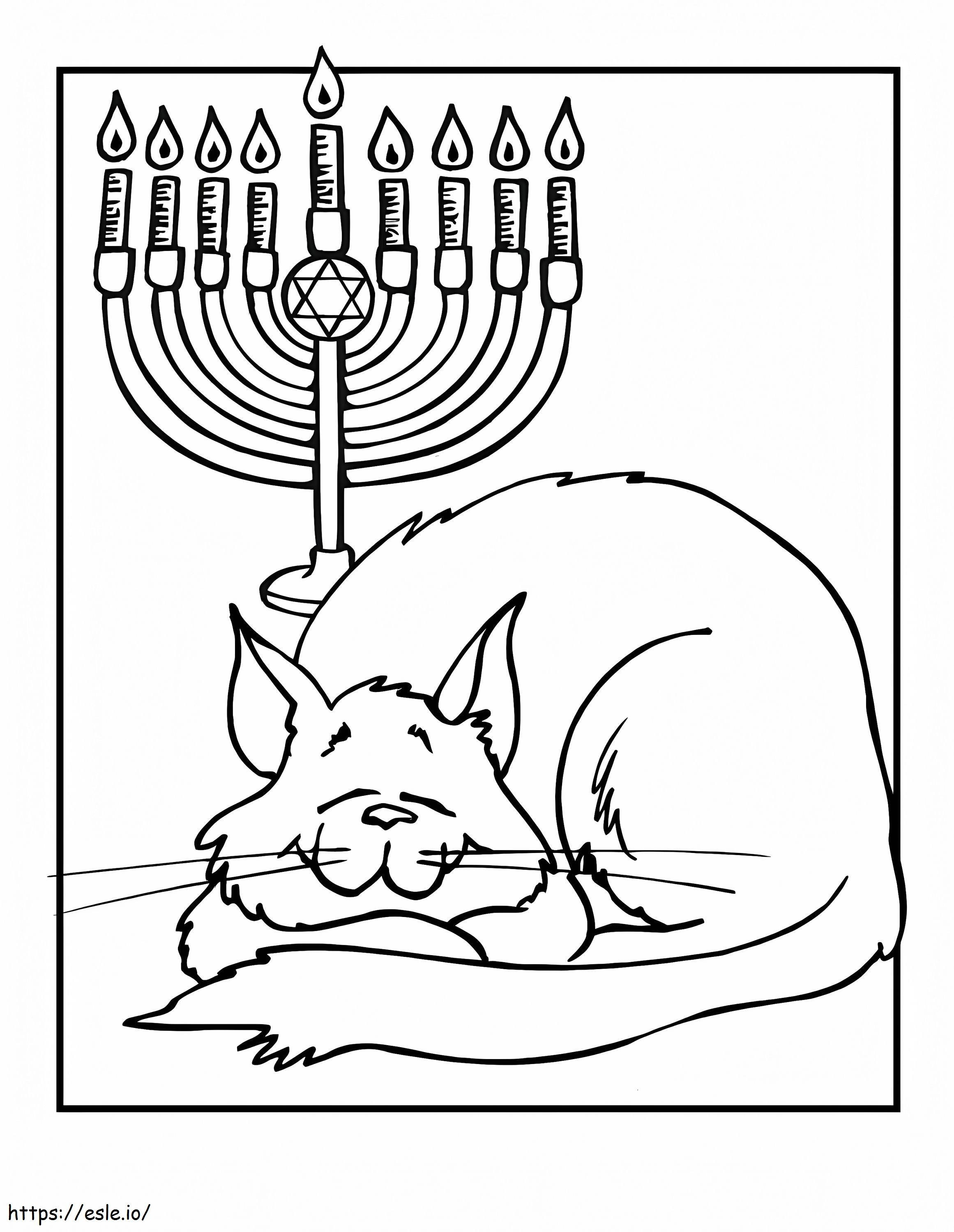 Cat With Hanukkah Menorah coloring page