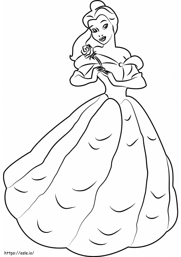 Coloriage  Belle avec rose A4 à imprimer dessin