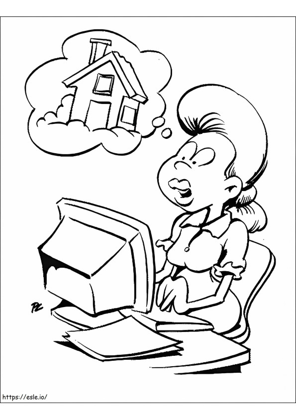 Woman With Computer coloring page
