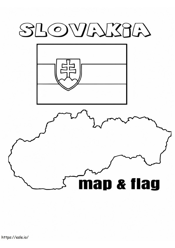 Bandeira e mapa da Eslováquia para colorir