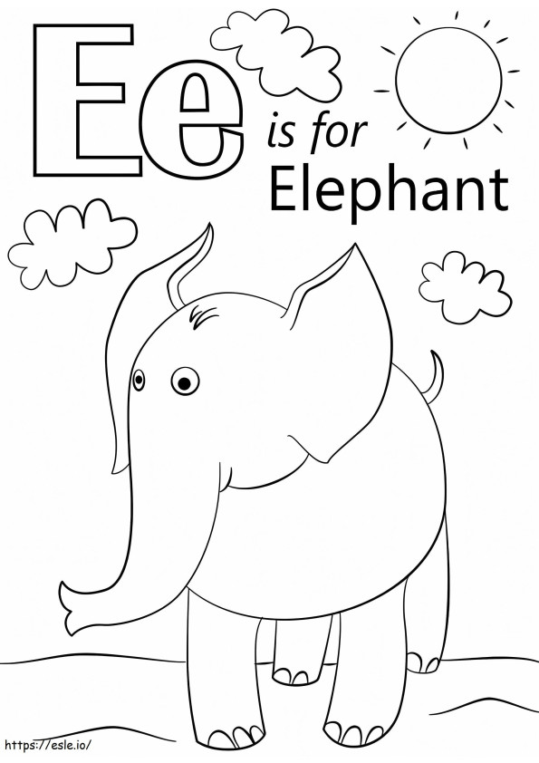 Elephant Letter E coloring page