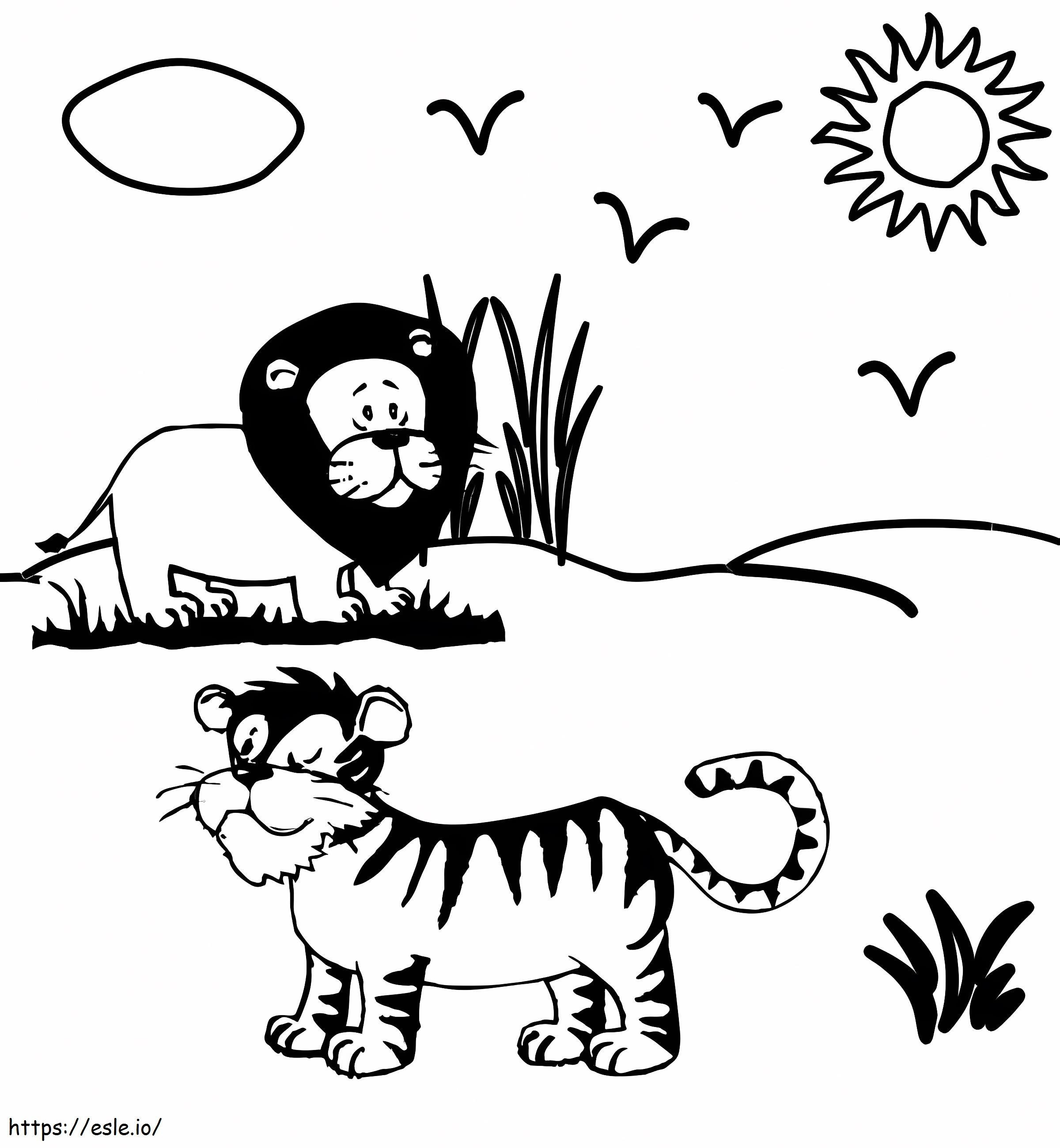 ライオンとトラ ぬりえ - 塗り絵