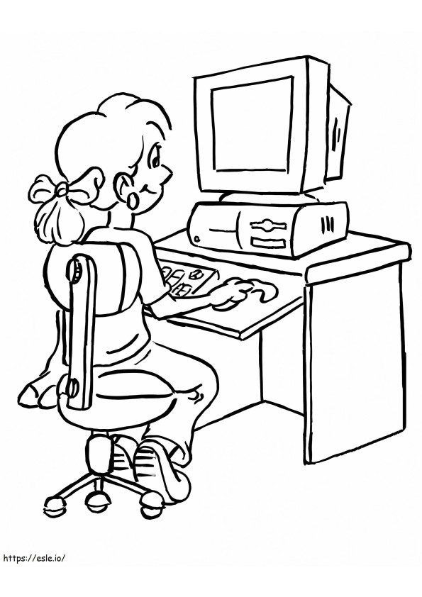 Girl Using Computer coloring page