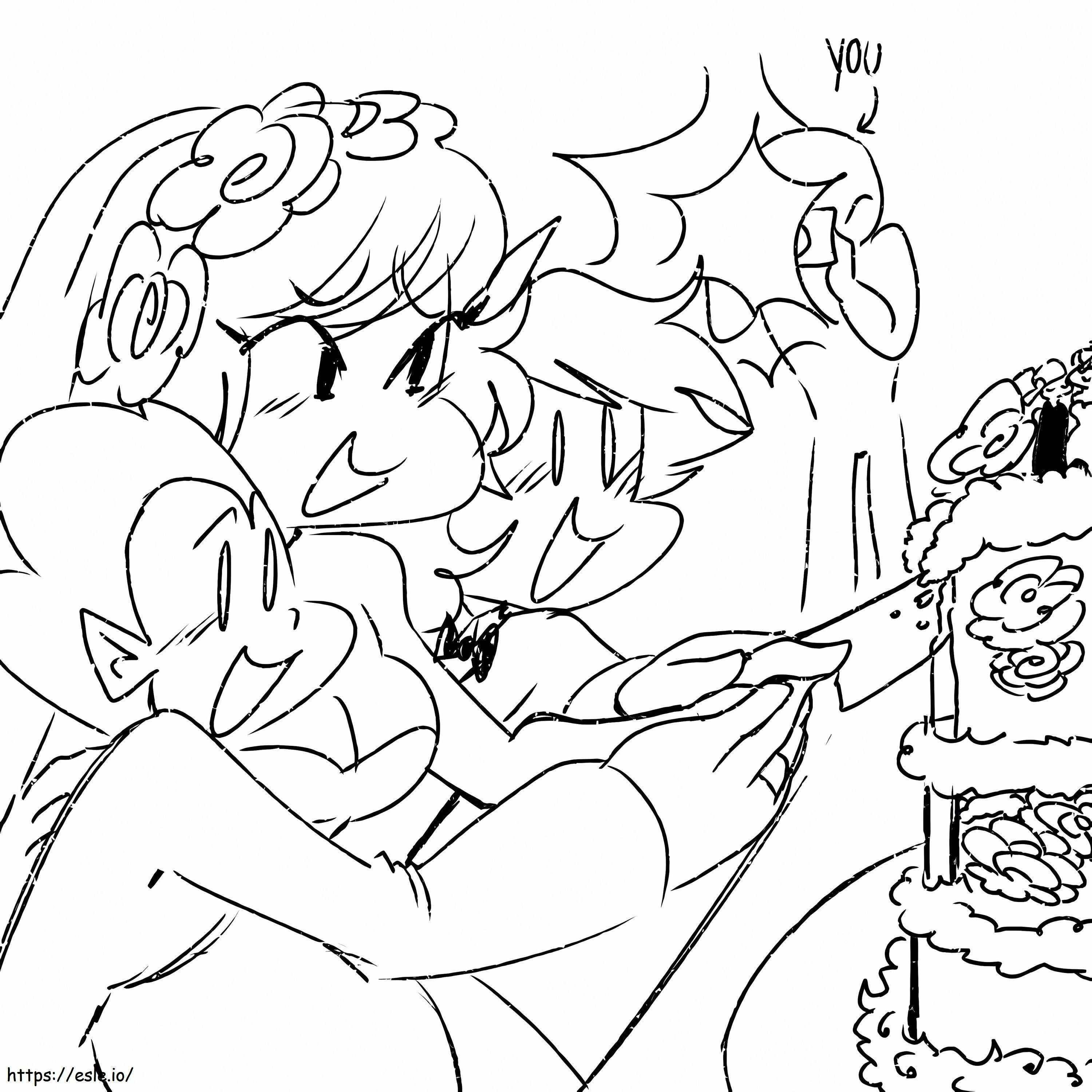 Friday Night Funkin Cutting Birthday Cake coloring page